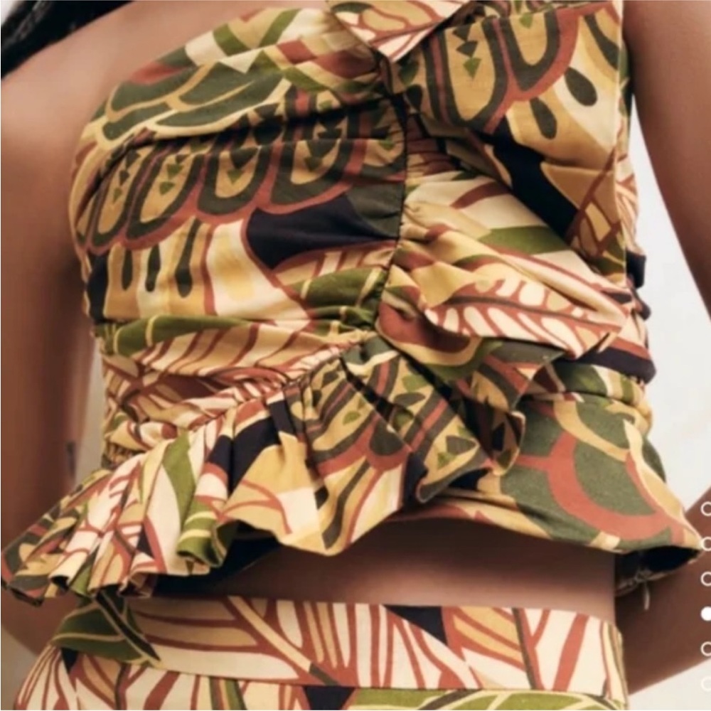 Zara Linen Blend Ruffle Ruched Strapless Top Size Small - Picture 5 of 14